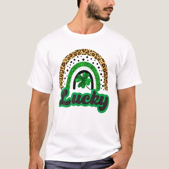 Lucky Shamrock St. Patricks Day Paddy's Rainbow Ir T-Shirt (Front)