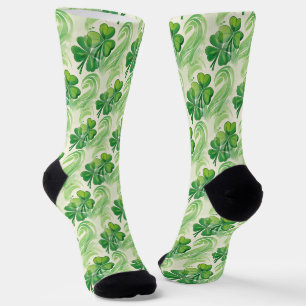 Lucky Shamrock Swirls Four Leaf Clover  Socks