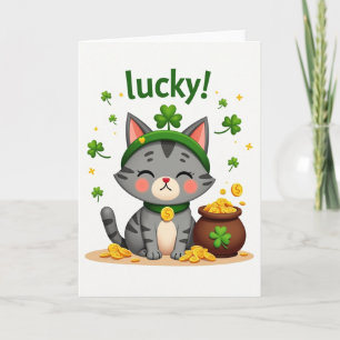 Lucky Shamrocks Cat Card