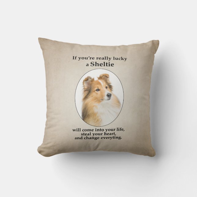 Lucky Sheltie Throw Pillow (Front)