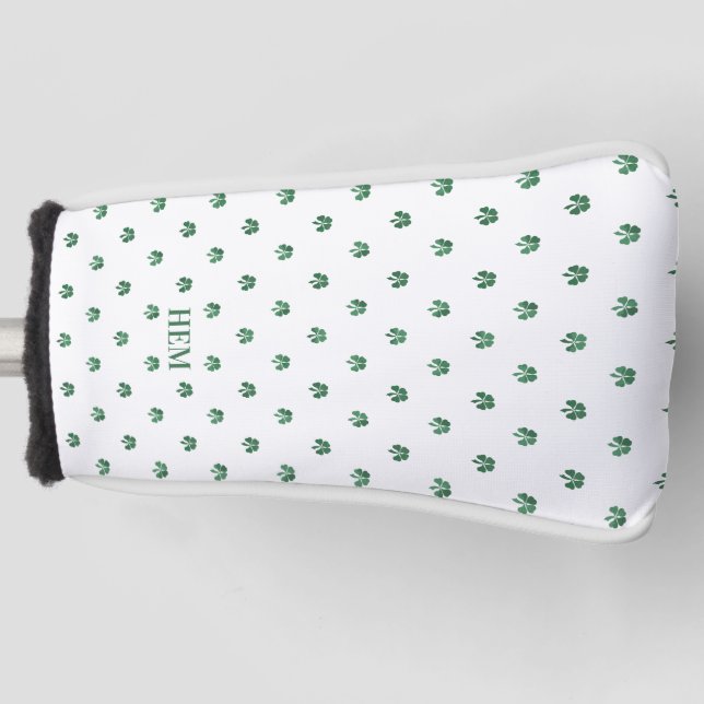 Lucky Shot Monogrammed Irish Four Leaf Clovers Golf Head Cover (Front)