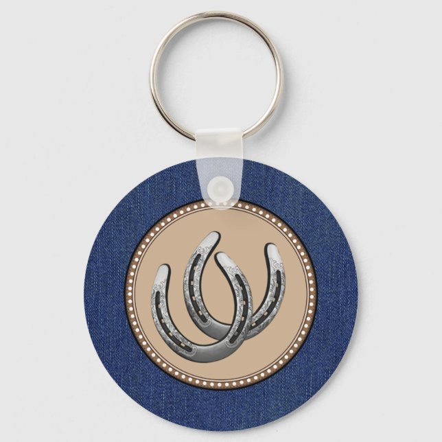 Lucky Silver Horseshoes Western style Keychain (Front)