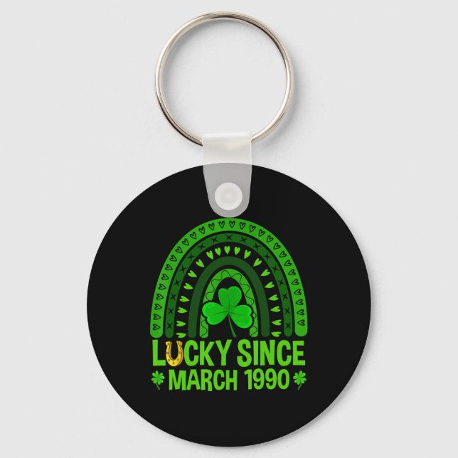 Lucky Since March 1990 Birthday &# th St Patricks Keychain (Front)