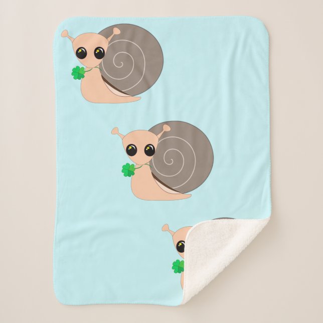 Lucky Snail with Clover Baby Sherpa Blanket (Front)