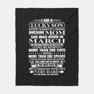 Lucky Son Raised By A Awesome Mom Gift For Mom Fleece Blanket