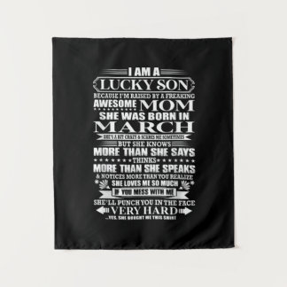 Lucky Son Raised By A  Awesome Mom Gift For Mom Tapestry