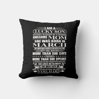 Lucky Son Raised By A  Awesome Mom Gift For Mom Throw Pillow