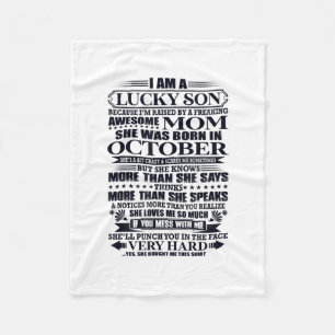 Lucky Son Raised By A Freaking Awesome Mom Fleece Blanket