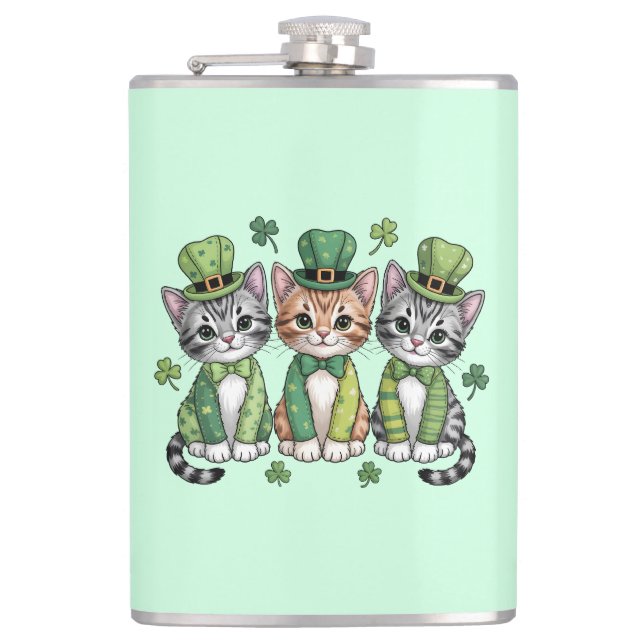 Lucky St. Patrick’s Day Kittens-47474 Hip Flask (Front)