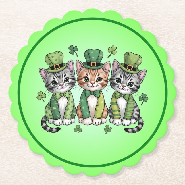 Lucky St. Patrick’s Day Kittens-47474 Paper Coaster (Front)