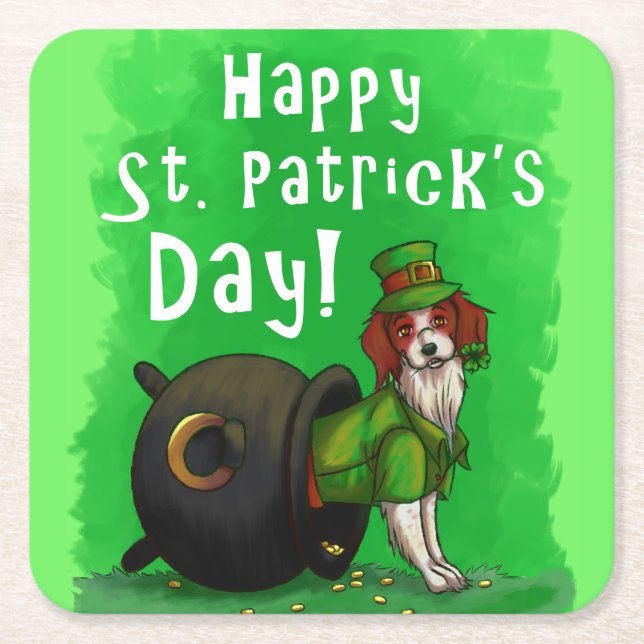Lucky St. Patrick's Day Dog Square Paper Coaster (Front)