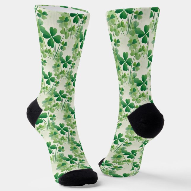 Lucky St Patrick's Day Four Leaf Clover  Socks (Angled)