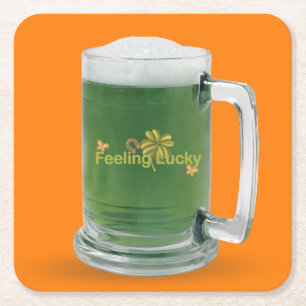 Lucky St. Patrick's Day Green Beer Square Paper Coaster