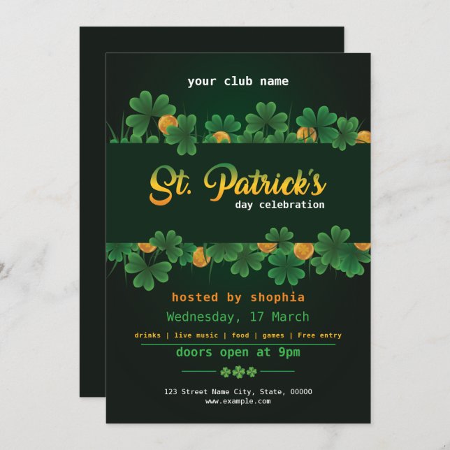 Lucky St. Patrick's Day Party Invitation (Front/Back)