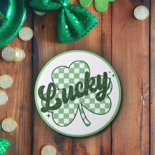 Lucky St Patrick's Day Retro Shamrock 3 Inch Round Button