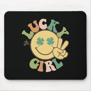 Lucky St. Patricks Day Retro Smiling Face Shamrock Mouse Pad
