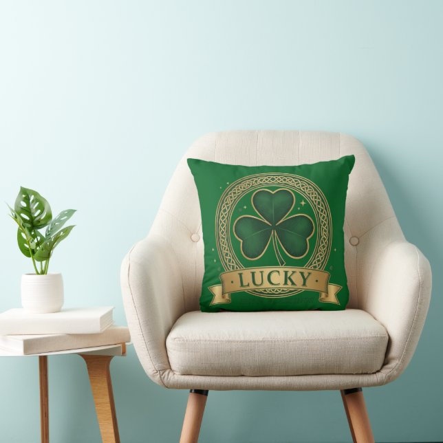 Lucky St Patrick's Day Shamrock Irish  Throw Pillow (Chair)