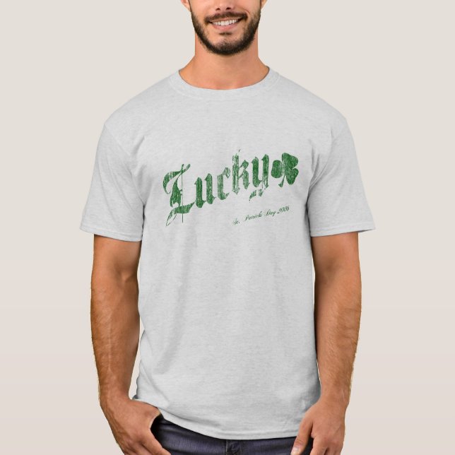 Lucky St. Patrick's Day T-shirt - Green Lettering (Front)
