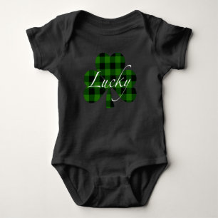 Lucky St. Patty’s Shamrocks   green plaid Baby Bodysuit