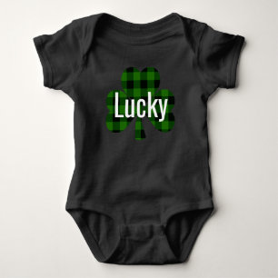 Lucky St. Patty’s Shamrocks   green plaid Baby Bodysuit