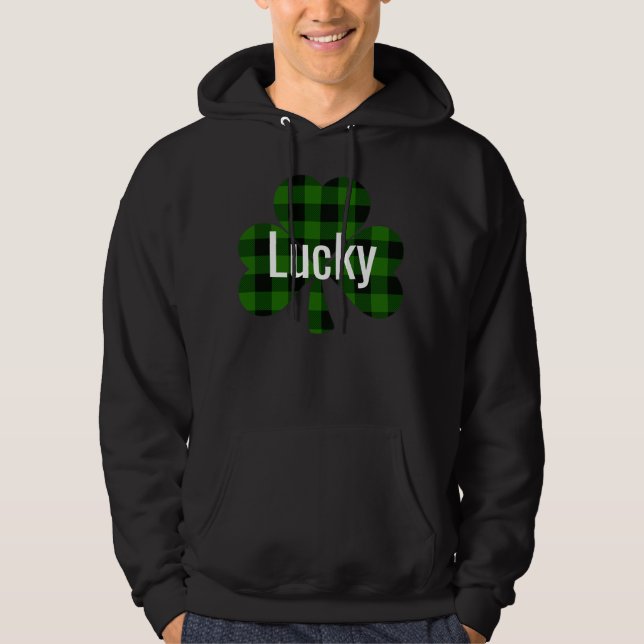 Lucky St. Patty’s Shamrocks | green plaid Hoodie (Front)