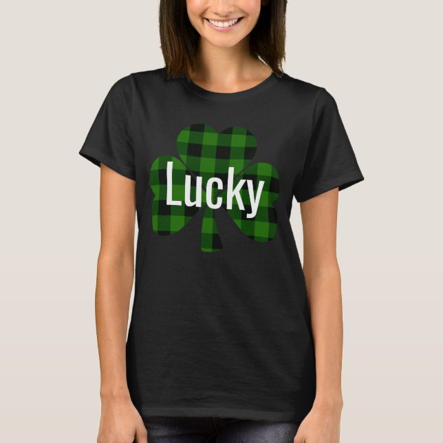 Lucky St. Patty’s Shamrocks | green plaid T-Shirt (Front)