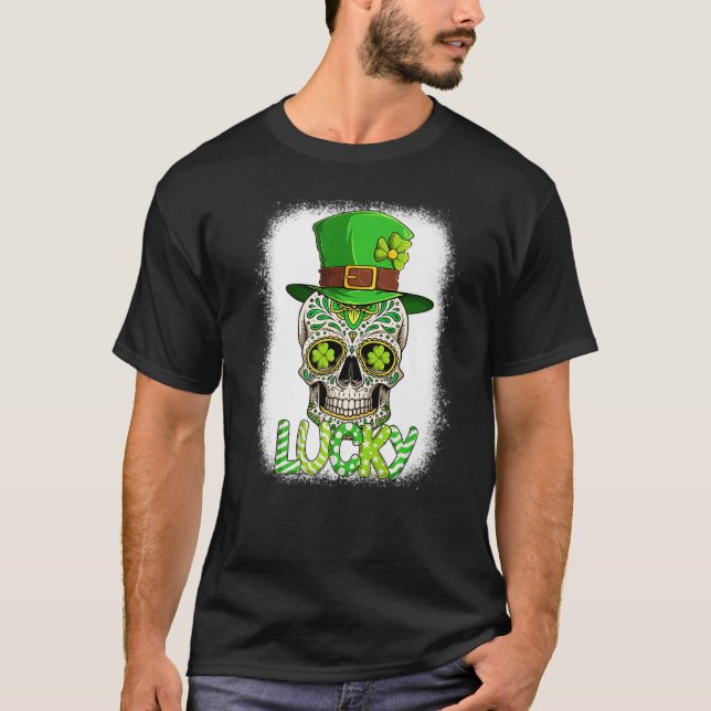 Lucky Sugar Skull Leprechaun Hat St Patrick's Day  T-Shirt (Front)