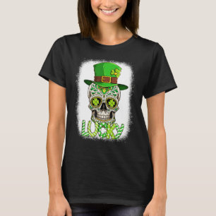Lucky Sugar Skull Leprechaun Hat St Patrick's Day  T-Shirt