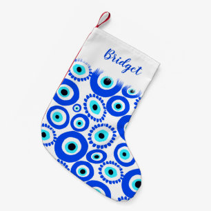 Lucky Symbol Evil Eye Patterned Personalised Small Christmas Stocking