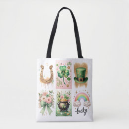 Lucky Symbols Brushstroke, Irish St. Patrick's Day Tote Bag