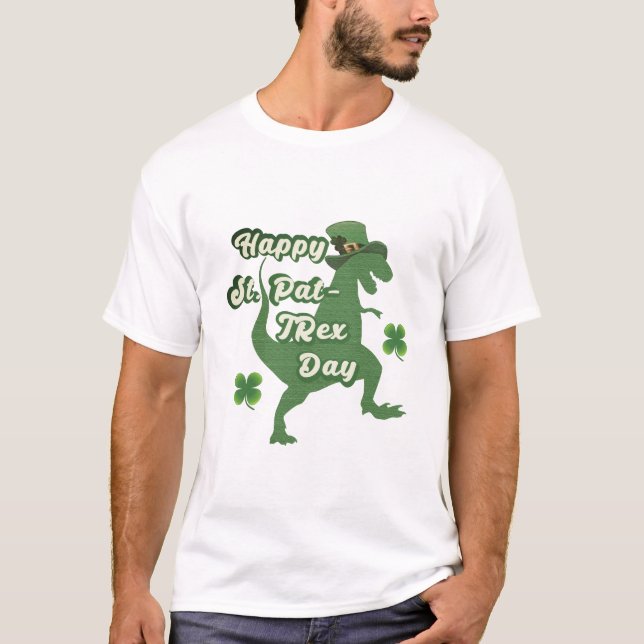 Lucky T-Rex st Patricks Shirt – Funny Dinosaur Tee (Front)