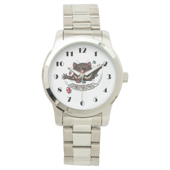 Lucky Tasmanian Devil Royal Flush Poker Cartoon Watch (Front)
