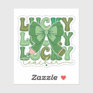 Lucky Teacher Pencil Bow St Patrick's Day Coquette