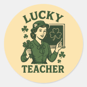 Lucky Teacher – Vintage St. Patrick’s Day Retro De Classic Round Sticker