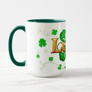 Lucky Text Shamrock Pattern St. Patrick's Mug