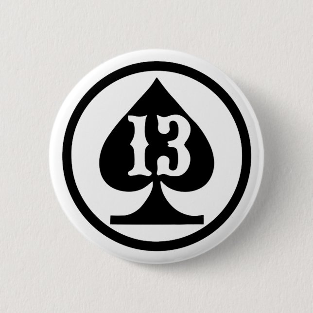 LUCKY THIRTEEN SPADE  2 INCH ROUND BUTTON (Front)