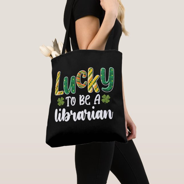 Lucky To Be A Librarian School St Patrick's Day Tote Bag (Close Up)