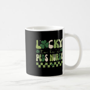 Lucky To Be A Peds Nurse Groovy Retro St Patrick's Coffee Mug