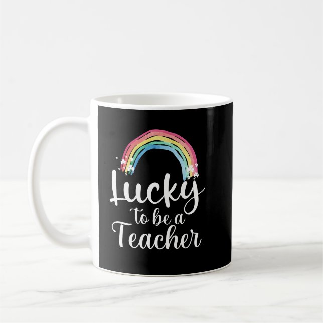 lucky to be a teacher patrick day coffee mug (Left)