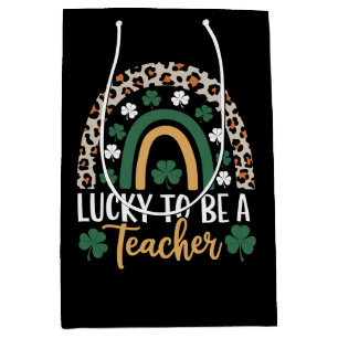 Lucky To Be A Teacher Rainbow St Patrick's Day Medium Gift Bag