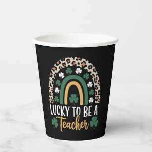 Lucky To Be A Teacher Rainbow St Patrick's Day Paper Cups