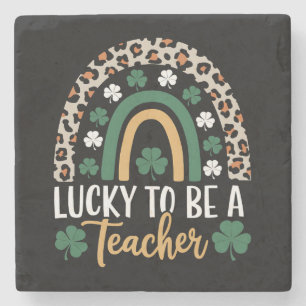 Lucky To Be A Teacher Rainbow St Patrick's Day Stone Coaster