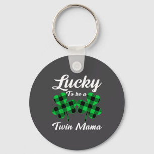 Lucky To Be A Twin Mama Iriwin Mom Funny St Patric Keychain