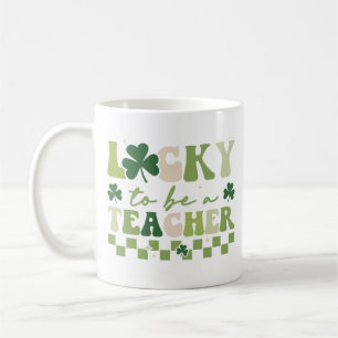 Lucky To Be Teacher Groovy Retro St Patrick's Day Coffee Mug