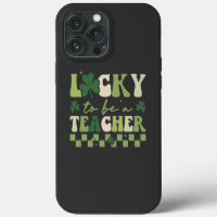 Lucky To Be Teacher Groovy Retro St Patrick's Day