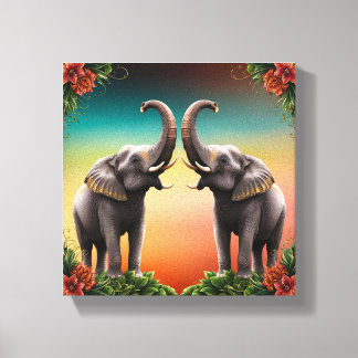 Lucky two elephant image canvas  print