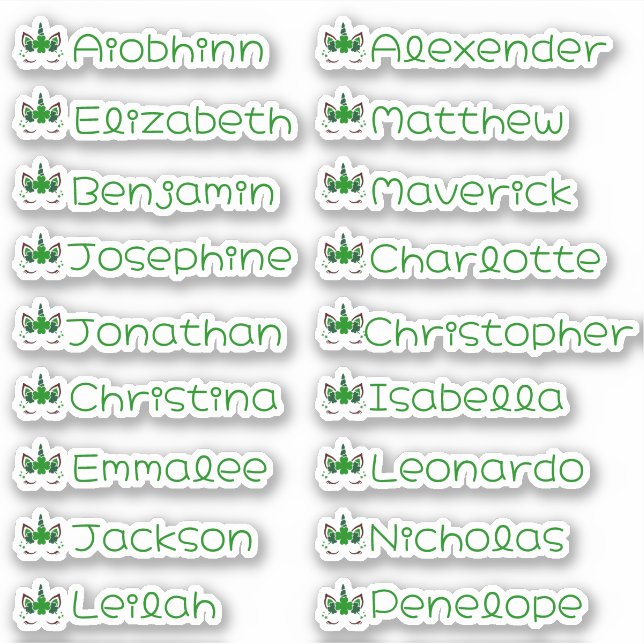 Lucky Unicorn Custom Multiple Name Stickers (Front)