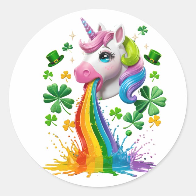 Lucky Unicorn Shamrock St Patricks Day Lepricorn Classic Round Sticker (Front)