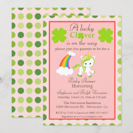 Lucky Unicorn St. Patrick's theme baby girl shower Invitation