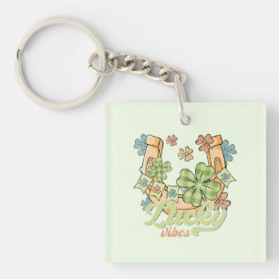 Lucky Vibes - Colourful Clovers & Golden Horseshoe Keychain